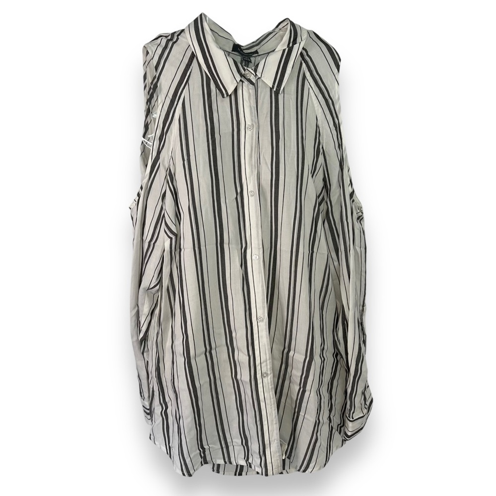 NEW Le Chateau Cold Shoulder Collar Long Sleeve Button Up Shirt Plus Size XXL
